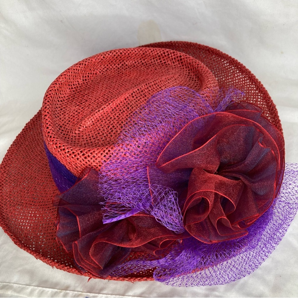 Elegant Red and Purple Women's Decorative Hat